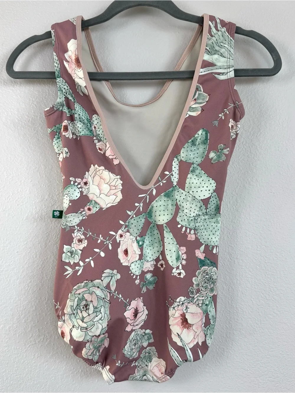 Luckyleo dancewear leotard One Piece Open Back Sz S Dusk Rose cactus Floral Boho